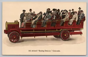 Denver CO Colorado - Tour Bus - Seeing Denver on a Onmibus - Postcard c1910 - Picture 1 of 2