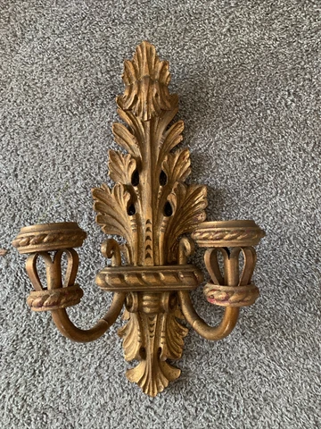 Antique Louis XV Style Gold Gilt Wood Carved Wall Candle Sconce Spain Cover