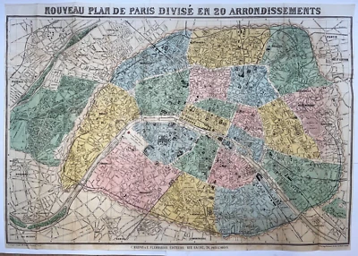 PARIS 1889 VERY LARGE ANTIQUE ENGRAVED MAP by SONNET 19TH CENTURY - Image 1 of 4