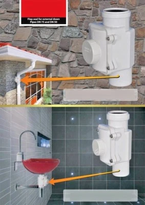 SENKRECHT Rückstauklappe Ø DN 50, DN 75, Rückstauverschluß HT / KG Rohre