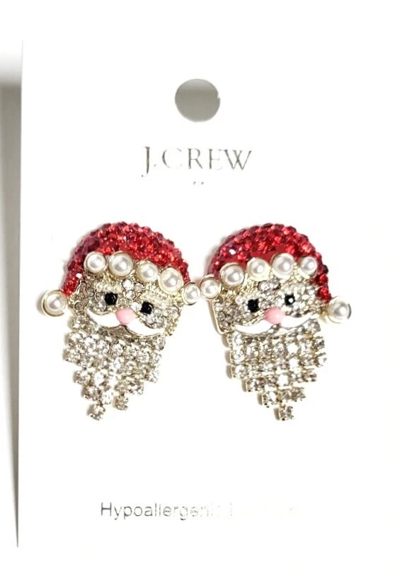J.Crew Factory Santa Pave Crystal Earrings Crystal Red Gold Plated Brass NWT - Image 1 of 4