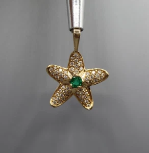 Kabana 18k 750 Yellow Gold Diamond Emerald Starfish Pendant *NEW* Free Shipping - Picture 1 of 5