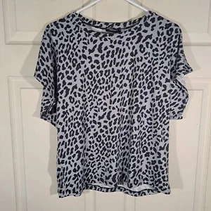 Aqua Shirt Womens Size L Gray Black Leopard Print Cap Sleeve Blouse NWT $48.00 - Picture 1 of 17