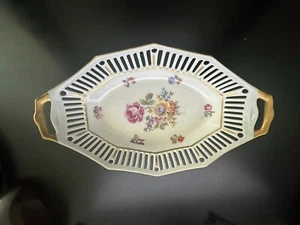 Vintage PM Crown (Martinroda Germany) Mark Floral Dish Made In Germany ~ 9” Long - Picture 1 of 3