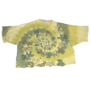 Vintage Grateful Dead Distressed Cropped T-Shirt Gelb Spirale XL Glow N Dark - Bild 1 von 5