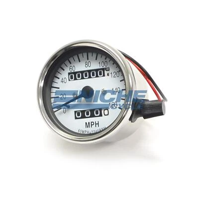 Mini Speedo White Motorcycle Mechanical 160MPH Speedometer Gauge 2240=60MPH - Image 1 of 4