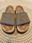 Birkenstock Betula Sandals. Blue with Gold Scroll Work.  Size 6-6.5.