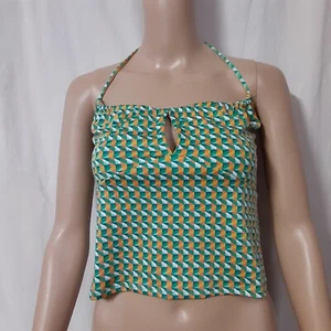 SO Size Top XL HALTER CROP Geo Print TANK GREEN NWT Summer Top - Picture 1 of 2