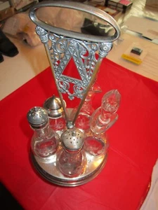 Victorian Rogers & Bro Tripple Plate Caddy Cruet Glass 6 Piece Set - Picture 1 of 7