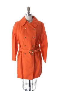 VTG Swingles Mod Womens Coat 1970s Orange Canvas Gold Buttons NWOT Sz M L - Picture 1 of 5