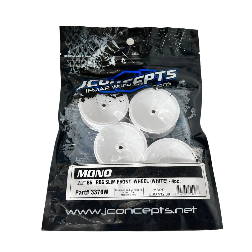 JConcepts Mono 2.2" RB6 Slim Front Wheel (4) White B6 #3376W New Sealed - Image 1 of 4