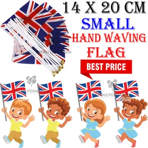 Union Jack Flags x10 Waving Hand NEW Event Party Royal King Charles Coronation - Foto 1 di 5