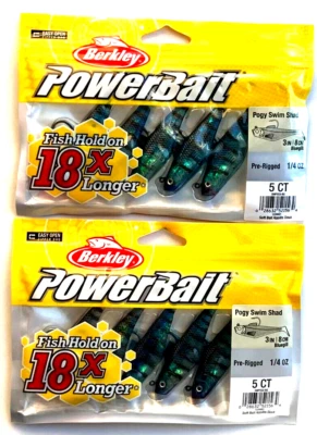 2 PACKS Berkley PowerBait Pre-Rigged 1/4oz Pogy Swim Shad 3" Bluegill 5-Count - Image 1 of 4