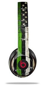 Skin Beats Solo 2 3 Cracked Green Line US American Flag Headphones NOT INCLUDED