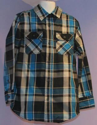 Camisa con botones a cuadros negra/azul/gris Tony Hawk para niños S Foto 1 de 4
