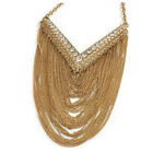 Gold Plated Chic Multi Chain Crystal Bib Necklace