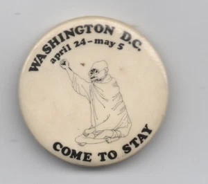 Botón Pinback Anti Guerra Años 60-70 Washington DC Ven a quedarte con Gandhi - Imagen 1 de 1