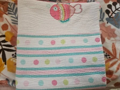CYNTHIA ROWLEY WHITE PINK FISH PATTERN TWIN QUILT - Image 1 of 4