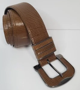 Vintage Carlisle Womens Belt Medium Brown Leather Embossed Snake Reptile 2" Wide - Picture 1 of 8