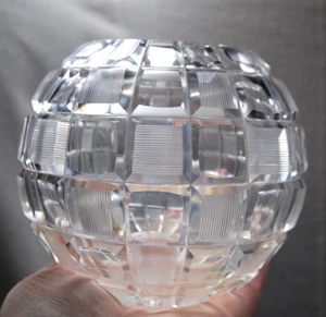 Vintage Globe Vase Czech Glass Cut Crystal Modernist Etched Squares Bohemia - Picture 1 of 5