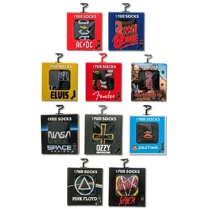 1 paio confezione regalo calze unisex Crew AC DC Nasa Ozzy Bowie Elvis Pink Floyd Fendes - Foto 1 di 31
