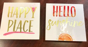 Lot of 2 beautiful wall hang 8x8 each "HAPPY PLACE" & "HELLO SUNSHINE" new - Picture 1 of 3