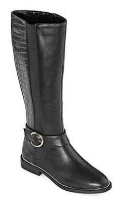 Liz Claiborne Talla 8.5 Negro Festival Botas de Montar Hebilla Dorada Cocodrilo Cremallera NUEVAS Foto 1 de 4