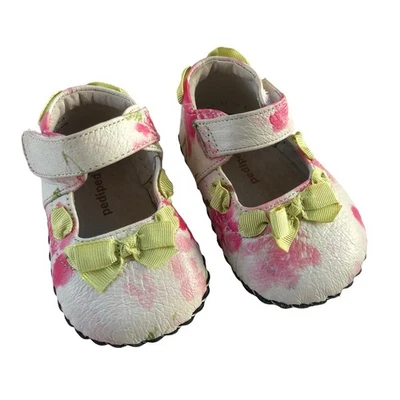 Pedipeds Mary Jane Cuero Floral Cuna Zapatos Bebé Niña 0-6 Meses Verde Lazo Foto 1 de 4