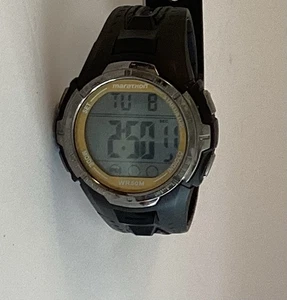 TIMEX MARATHON DIGITAL DAY DATE ALARM TIMER BLACK SILICONE BAND WATCH EX COND! - Picture 1 of 6