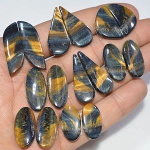 8 Pairs 187 Cts Natural Multi Tiger Eye Cabochon Gemstone 31x10 19x10mm #17083 - Picture 1 of 6