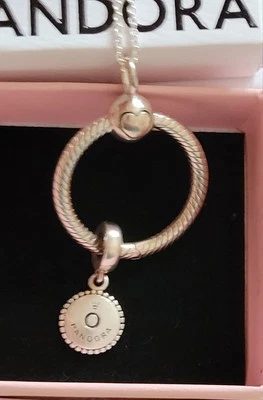 Pandora Plata Esterlina Pequeño O Dije Anillo y Logo Dije + 20 - 24" Cadena 9.65gs Foto 1 de 4