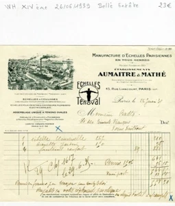 Paris XIV ème 45 Rue Liancourt - Belle Entête Manufacture d'Echelles 26/06/1939 - Picture 1 of 1