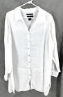 Tahari 100% Linen Tunic Top Size 2X Button Up Roll Tab Sleeve Coastal Shirt