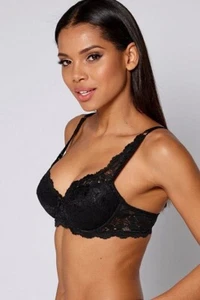 Womens Black Lace Bra Size F-H Underwired Moulded Full Cup Ladies Underwear - Picture 1 of 3