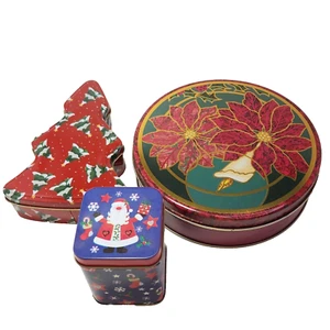 Lot of 3 Metal Gift Boxes Holiday Themed Tins Small Christmas Tins - Picture 1 of 12