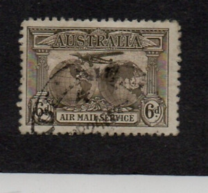 AUSTRALIA 1931  6d BROWN 'AIR MAIL SERVICE' STAMP VGU SG 139 cat £17+