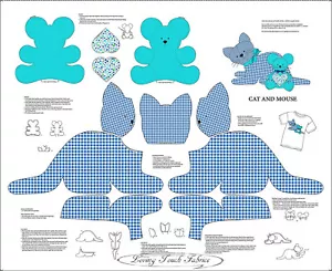 QT, SEW & GO VIII, 27264-B CAT & MOUSE, CUT, SEW, STUFF, FABRIC PANEL 34" X 44" - Picture 1 of 2