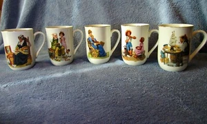 Set of 5 1982 Norman Rockwell Museum Set Of Porcelain Coffee Cups/Mugs - Picture 1 of 12