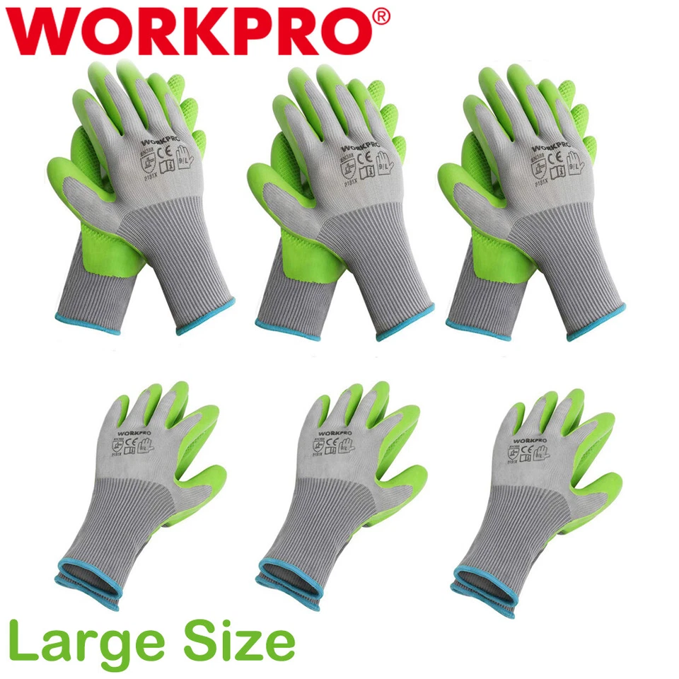 WORKPRO 6 Pairs Work Gloves Garden Gloves Eco Latex Palm Coated Working Gloves L - Image 1 of 4
