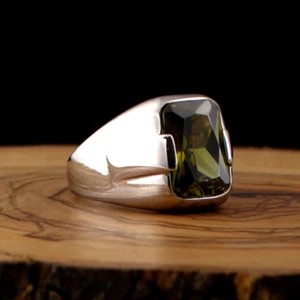 Men's Ring 925K Sterling Silver Turkish Handmade Jewelry Peridot Stone All Size - Picture 1 of 3