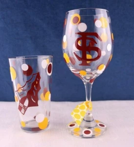 Florida State University Wine Glass and / or Glass Tumbler Dots Garnet & Gold - Picture 1 of 2