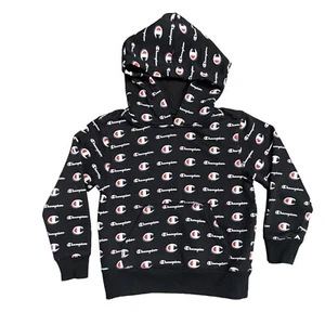 Champion Boys Youth 5 Black All Over Print Hooded Sweatshirt Kangaroo Pockets - Picture 1 of 11