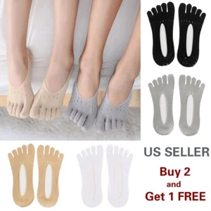 Womens 5 Finger Toe Invisible No Show Nonslip Loafer Low Cut Solid Cotton Socks - Picture 1 of 10