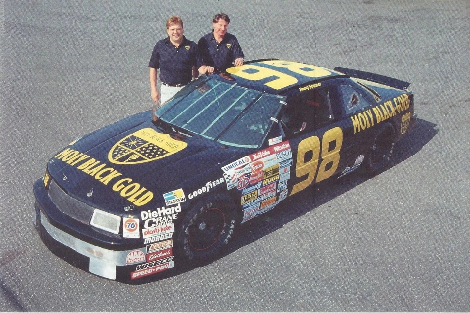 Tarjeta postal de la copa NASCAR Winston 1992 Jimmy Spencer, Travis Carter "moly black gold" Foto 1 de 1