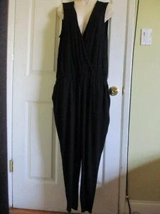 Gr. PL Eileen Fisher SCHWARZ Viskose Ponte V-Ausschnitt Tapered Cropped Overall Neu mit Etikett - Bild 1 von 3