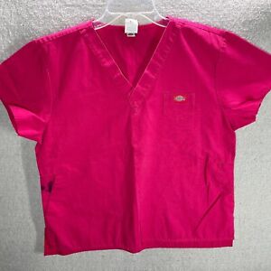 Dickies Womens Scrub Top Medium Hot Pink V Neck Pockets Medical Nurse Shirt M