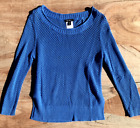 Tribal Sweater Medium Women's Soft Cotton Loose Weave Blue