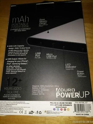 PORTABLE POWER BANK 4000 MAH ADURO POWER UP - Image 1 of 2
