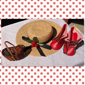 Pleasant Company Kirsten Straw Hat Basket Red Boots/Shoes 1988 Retired (summer)