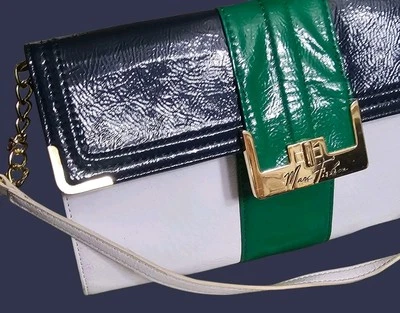 Bolso de mano/cartera de diseñador Marc Fisher verde azul blanco dorado Foto 1 de 4